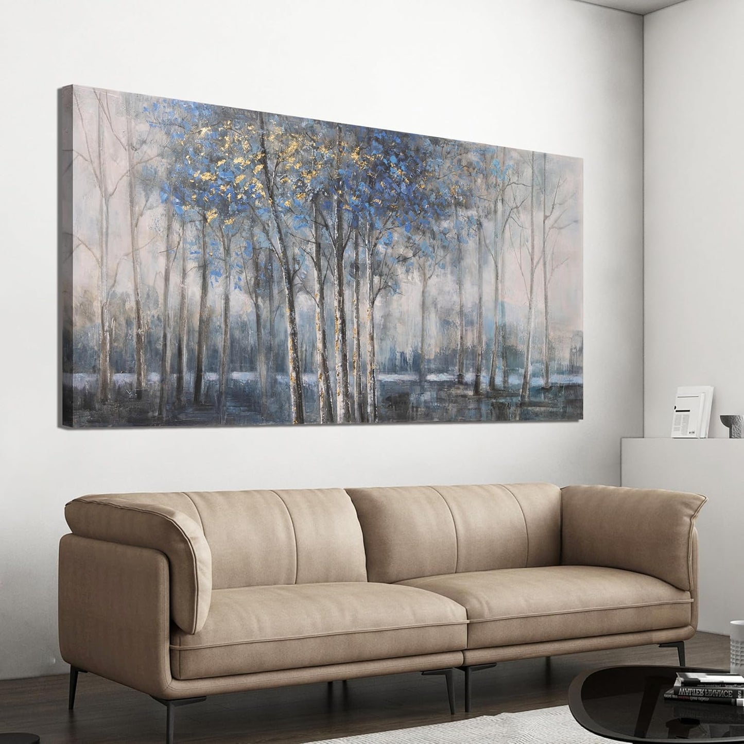 Canvas Wall Art Decor Modern Wall Art Decor Prints Gold Wall Art Pictures Wall Decor Blue Grey Misty Botanical Textured Artwork for Walls For Room Living Room Bedroom Office Wall Decor 20"X40"