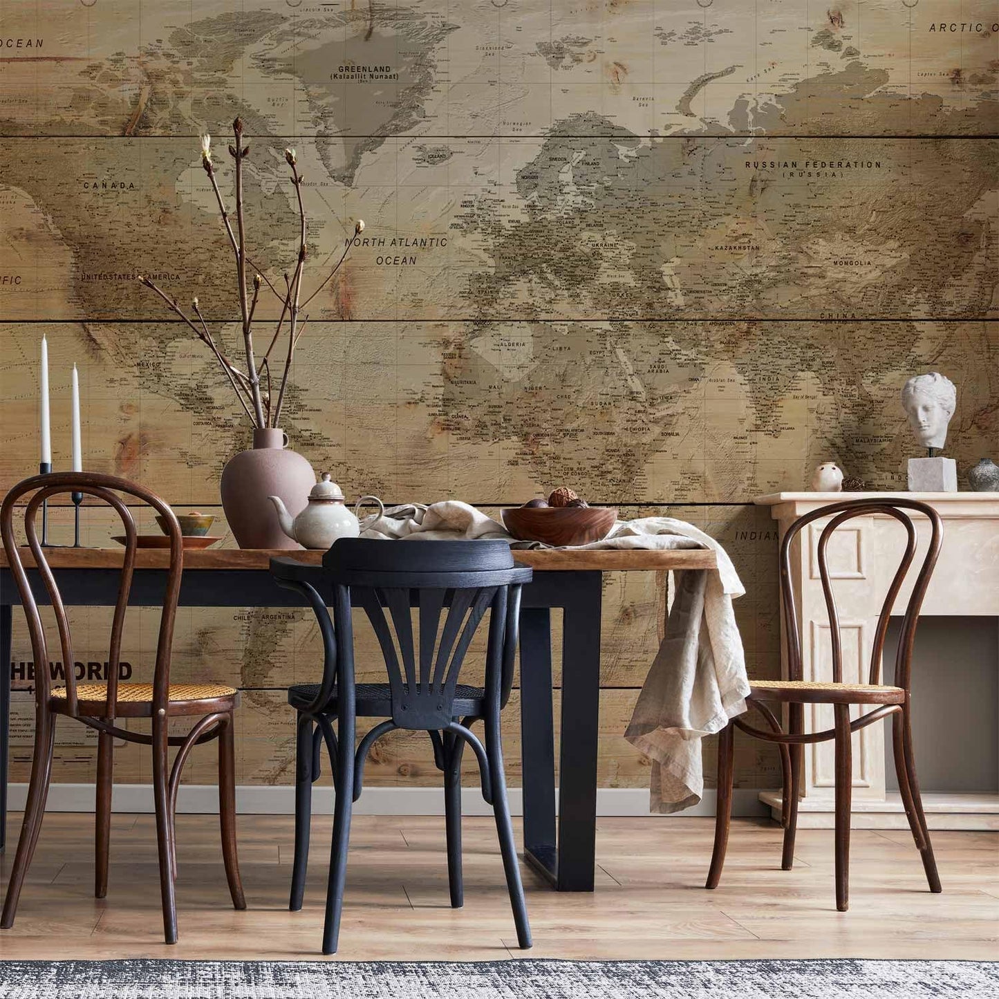 artgeist Wall Mural World Map 157x110 in - XXL Non-Woven Wallpaper Fleece Wall Decor Photo Print Picture Image Design Home Map of The World k-A-0218-a-a