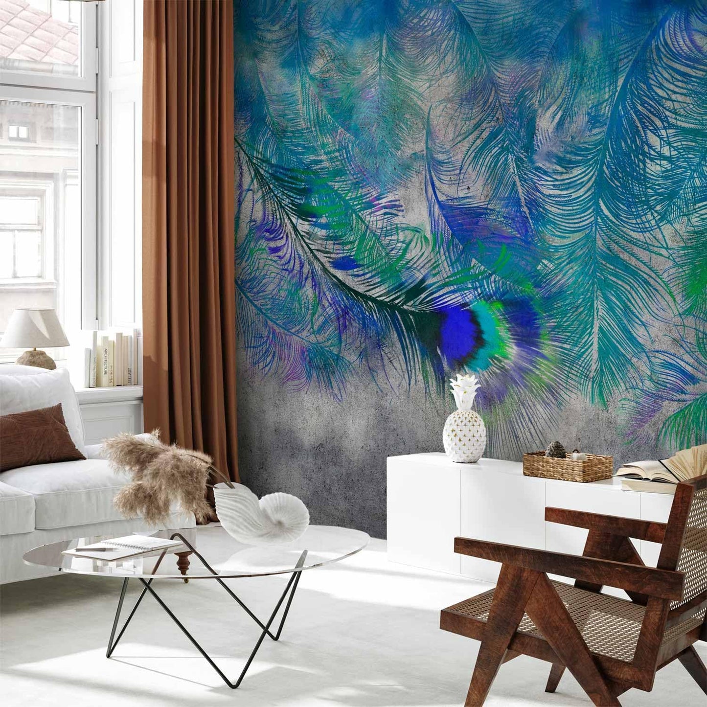 artgeist Premium Wall Mural Cement Feather 138x101 in - XXL Non-Woven Wallpaper Fleece Wall Decor Photo Print Picture Image Design Landscape Colorful Abstract n-A-1488-a-a