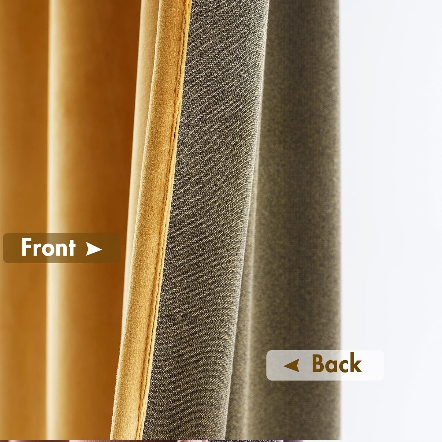 MIULEE Mustard Yellow Velvet Curtains Thermal Insulated Blackout Curtain Fall Drapes for Bedroom Living Room Darkening 90 Inches Long Curtains Panels Rod Pocket Set of 2