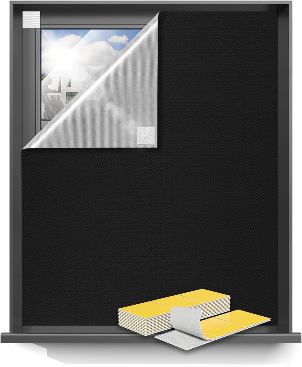 Sumobaby Blackout Curtains for Bedroom 63"x70"Portable Black Out Window Cover with Heat-Resistant Hook&Loop Tape,100% Blackout Shades No Drill Blinds for Windows DIY Cut Fit for Nursery,TV Room(Black)