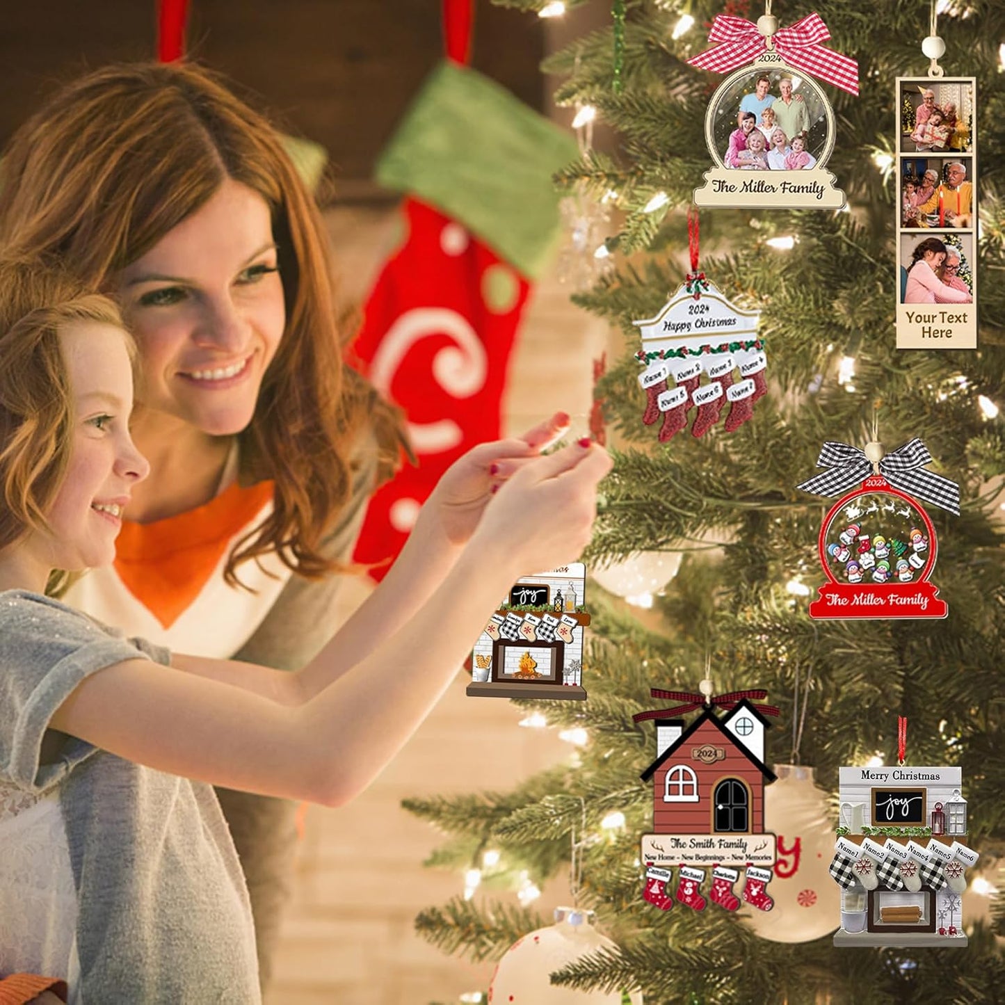Personalized Christmas Ornaments with Names Custom Family Ornament Customized Xmas Tree Hanging Wood Decoration Gift New Home