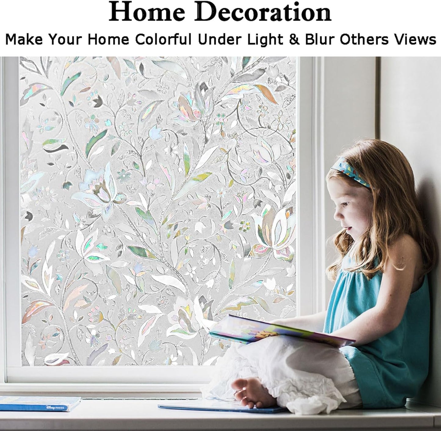 Kromapolis Window Film - Privacy, Decorative Stained Glass Vinyl Covering, Frosted Static Clings, Non-Adhesive, No-Glue (35.4 x 157.4 inch)