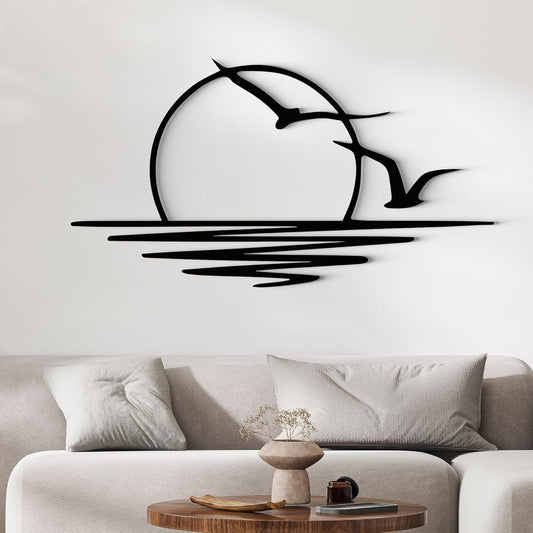 Wita Home Sunset with Seagulls Metal Wall Mounted Art, Handcrafted Metal Home Decor with Static Powder Coating, Eye-Catching Addition to Living Room Decor, Modern Beach Decor for Indoor and Outdoor Spaces, Perfect Housewarming Gift (48 x 24 inches)