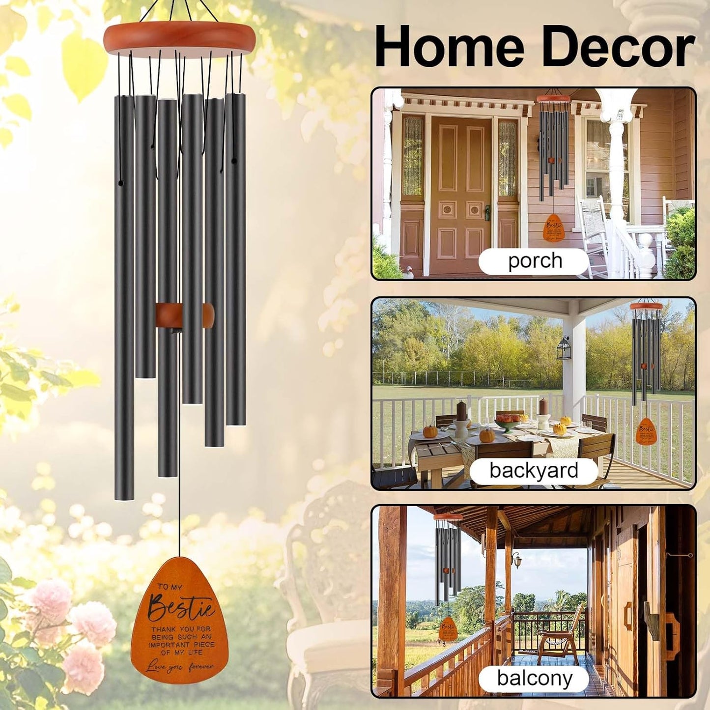 Bestie Gift for Women, Friend Gifts for Women, Unique Friendship Sister Gifts for Birthday, Mothers Day, Christmas, 32 Inch Wind Chimes Gift for Home Decor