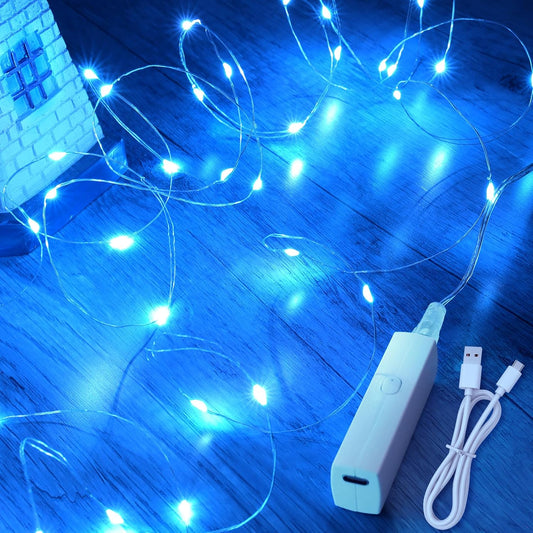 Lakumu LED String Lights Battery Operated, Twinkle Lights with Timer, Mini Rechargeable Fairy Lights for Bedroom, Christmas Decorations, Wedding, Vine, Centerpiece Table Decor (5M/16FT Blue)