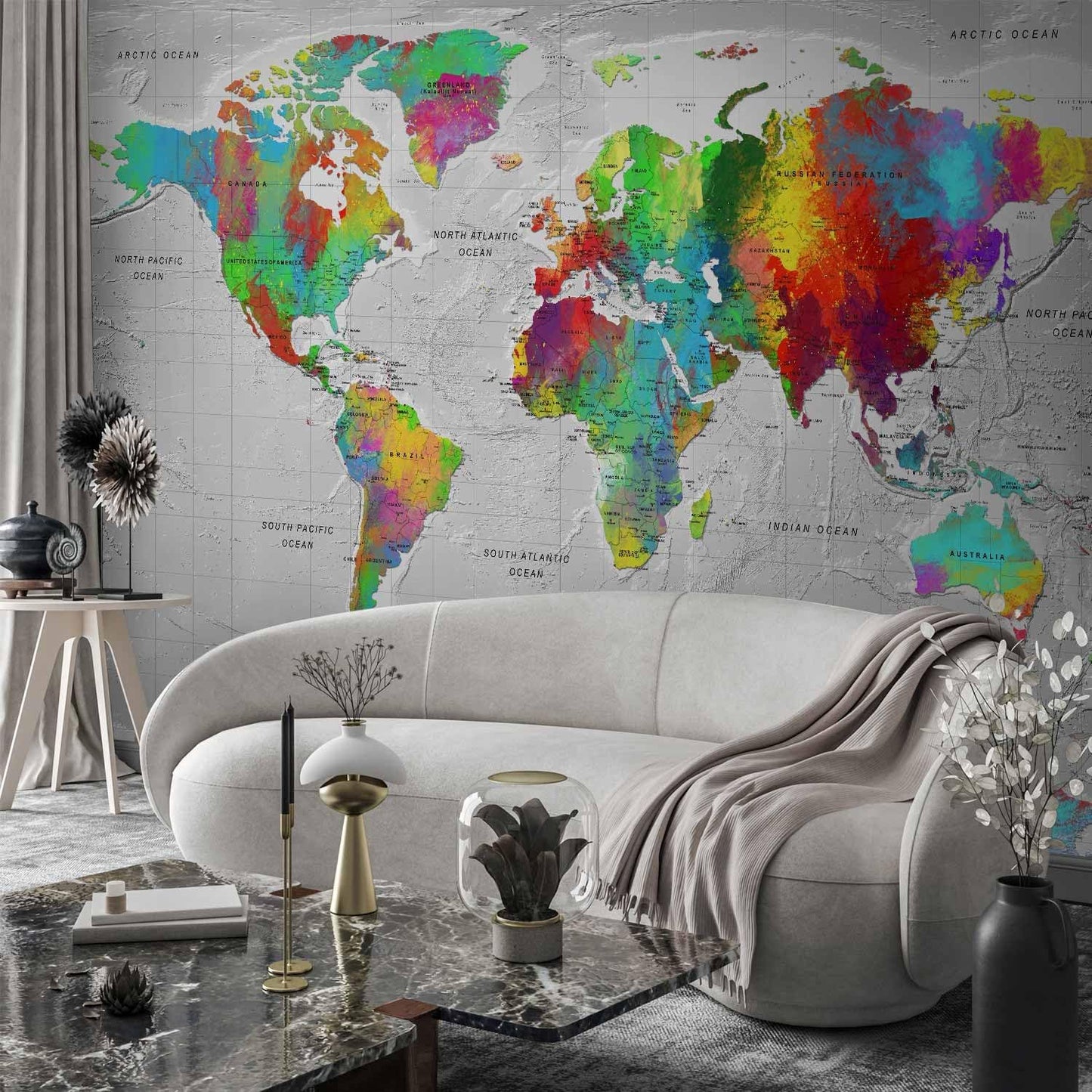 artgeist Premium Wall Mural World Map 157x110 in - XXL Non-Woven Wallpaper Fleece Wall Decor Photo Print Picture Image Design Home Map of The World k-A-0128-a-a