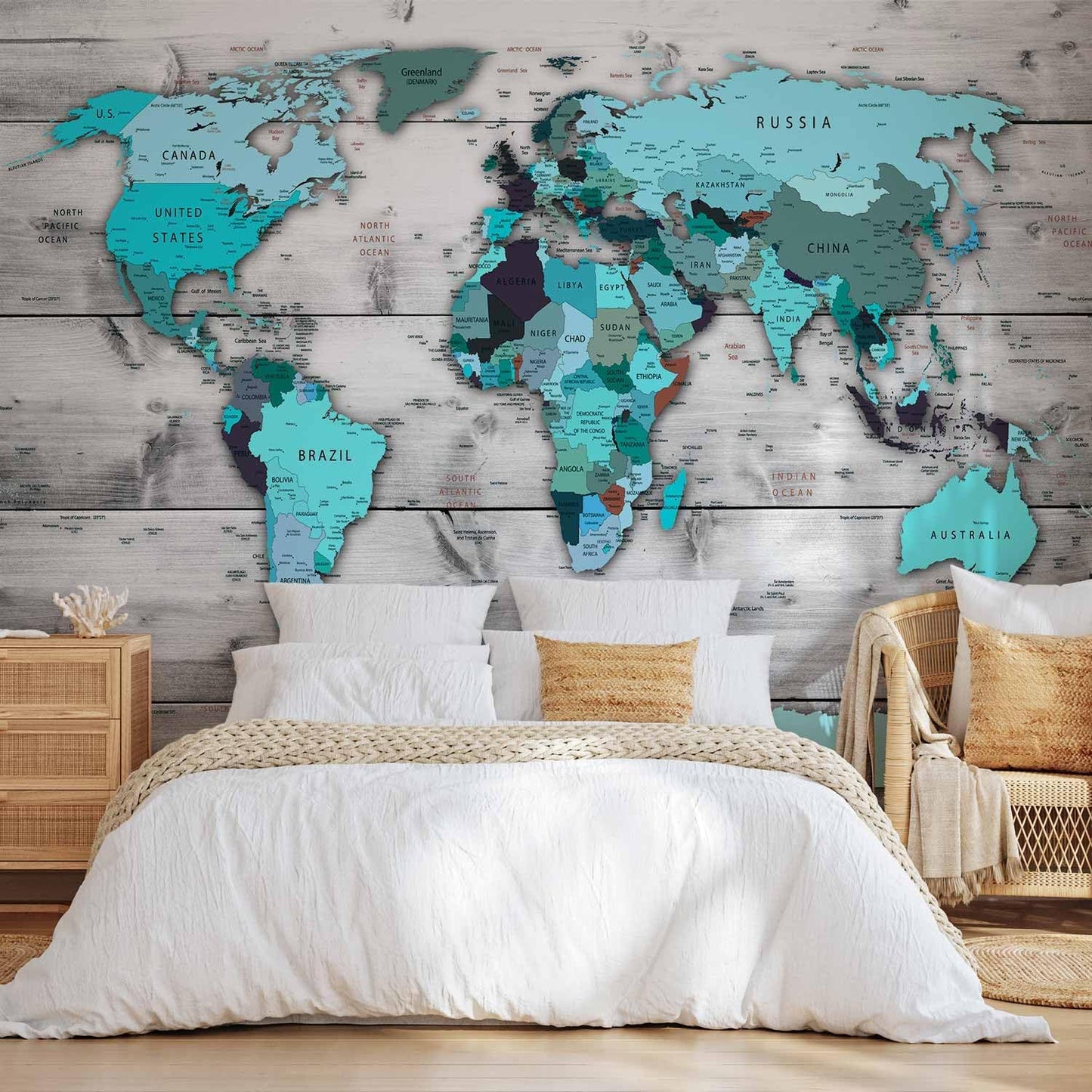 artgeist Wall Mural World Map 193x138 in - XXL Peel and Stick Self-Adhesive Wallpaper Removable Large Sticker Foil Wall Decor Print Picture Image Design Map of The World k-B-0009-a-d