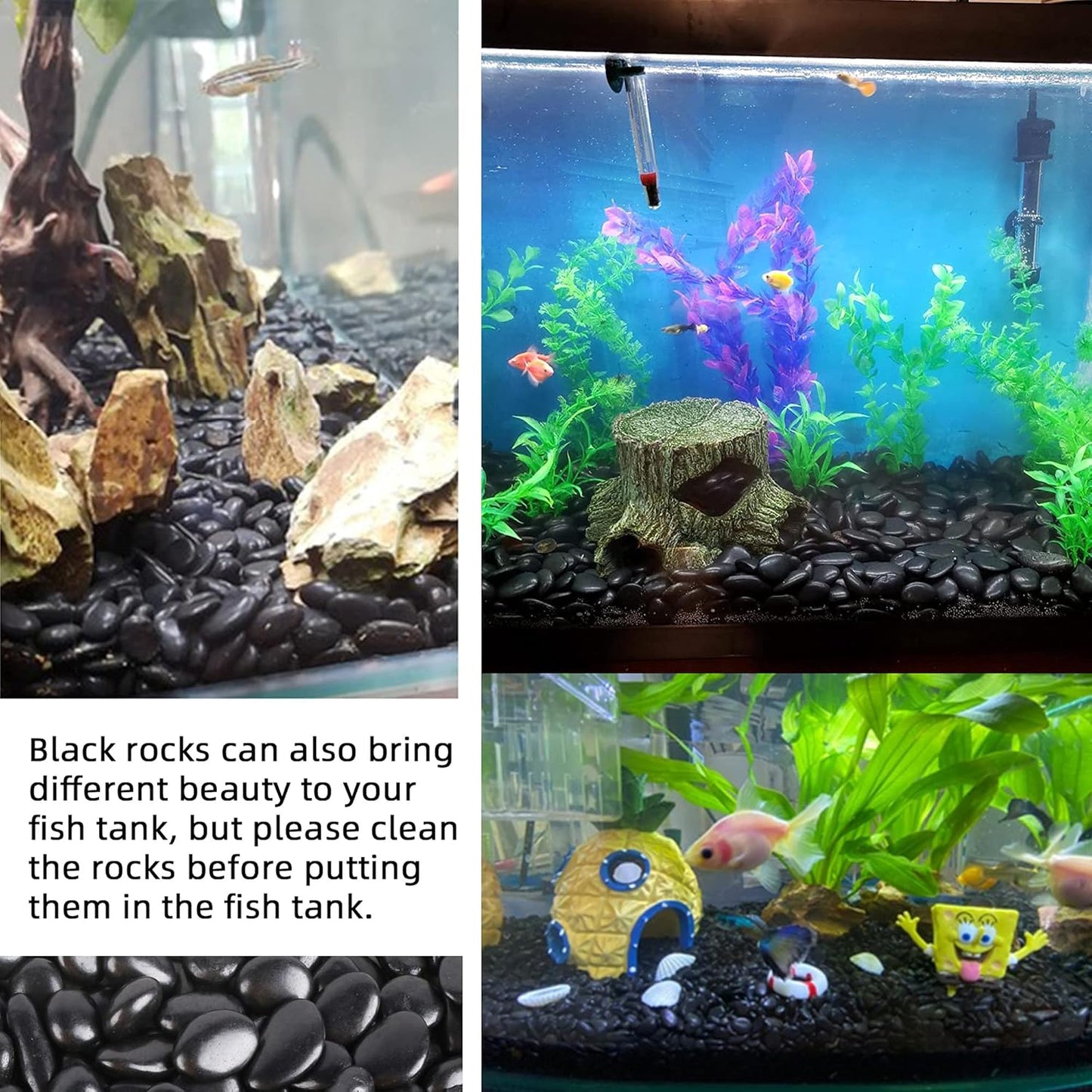 CJGQ Black Pebbles for Plants 7lb Bulk Bag Aquarium Gravel 0.5"- 1" Decorative Polished Fish Tank Stone River Rocks