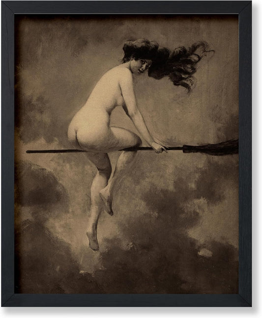 Poster Master Vintage Albert Joseph Penot Poster - Retro Halloween Print - Gift for Artist, Friend - Departure for the Sabbath, Naked Witch on Broom - Wall Decor for Bedroom, 18x24 Unframed Wall Art
