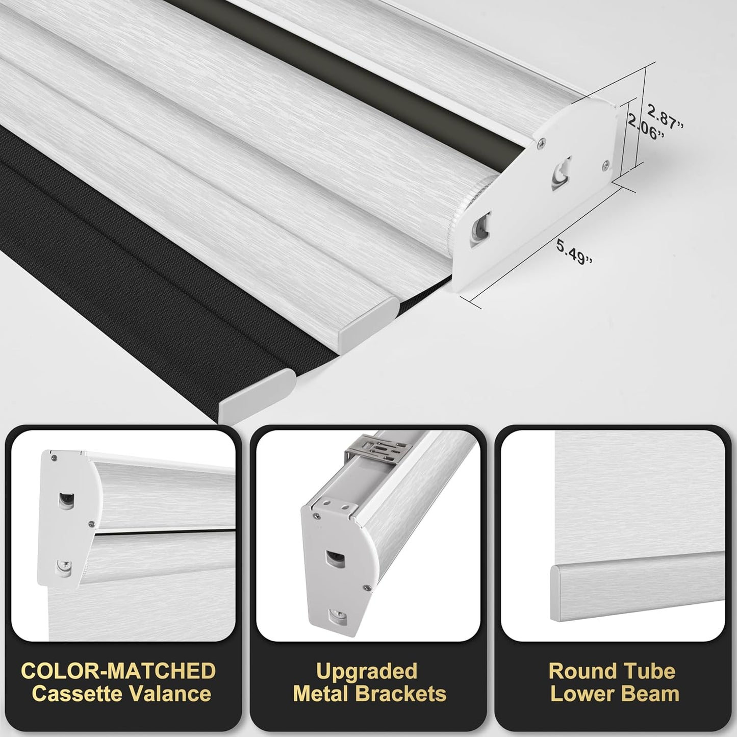 BERISSA Cordless Dual Roller Shades with Cassette Valance,Double Window Shades Blackout and Light Filtering Shades,Day and Night Roller Shades for Home Office Door.Linen Black and White.60 W x 80" H