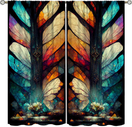 Stained Glass Curtains,Vintage Magical Colorful Abstract Art Home Decor Drapes for Bedroom Living Room Kitchen Window Treatment 2 Panels Set Total Size 72" W X 63" L Inch