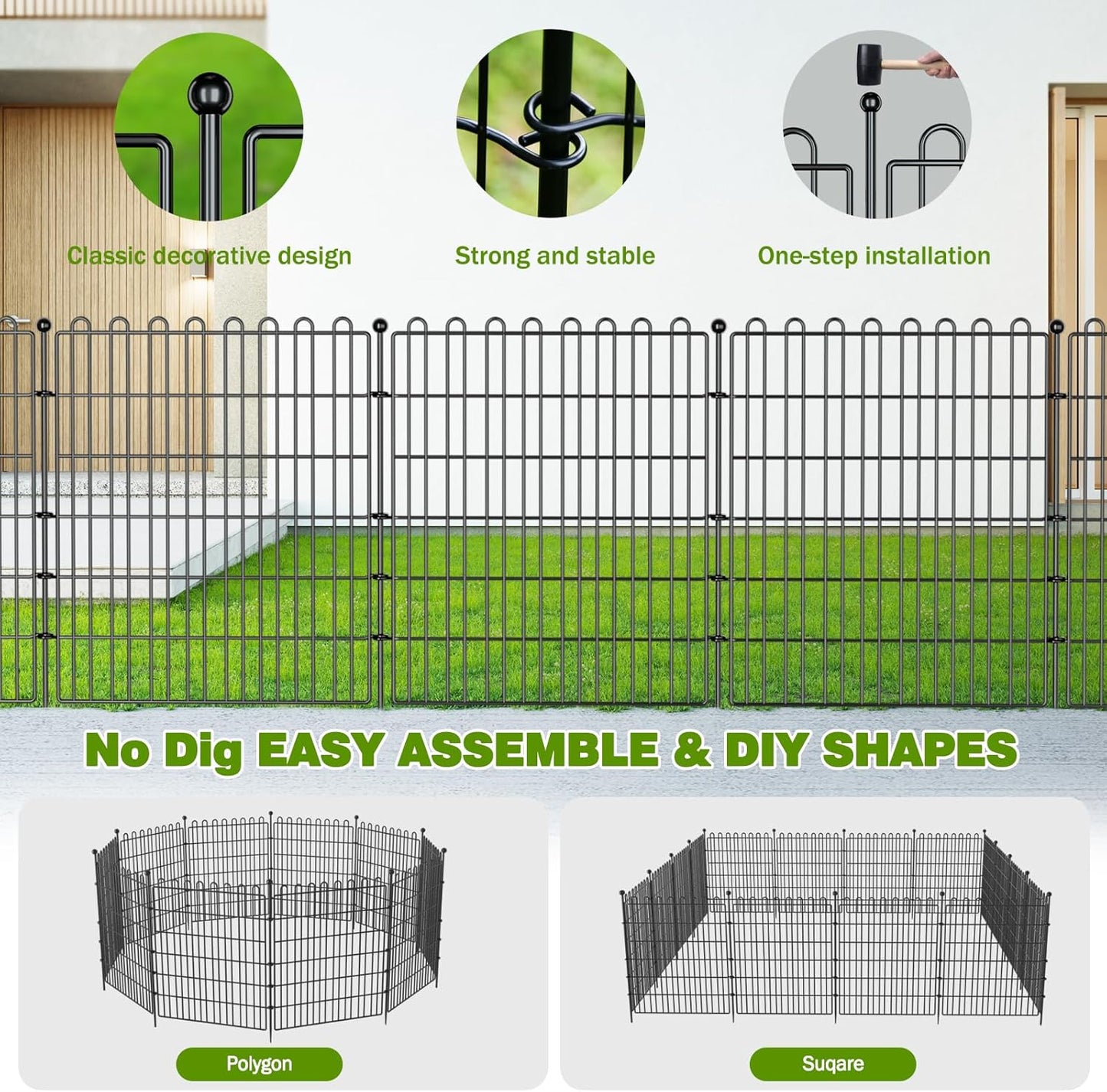 5 Panels No Dig Decorative Garden Fence for Yard, 24 in(H) X 10 ft(L) Animal Barrier Fencing for Outdoor Dog, Metal Portable Garden Fences for Borders, Pets, Landscape, Temporary Fence