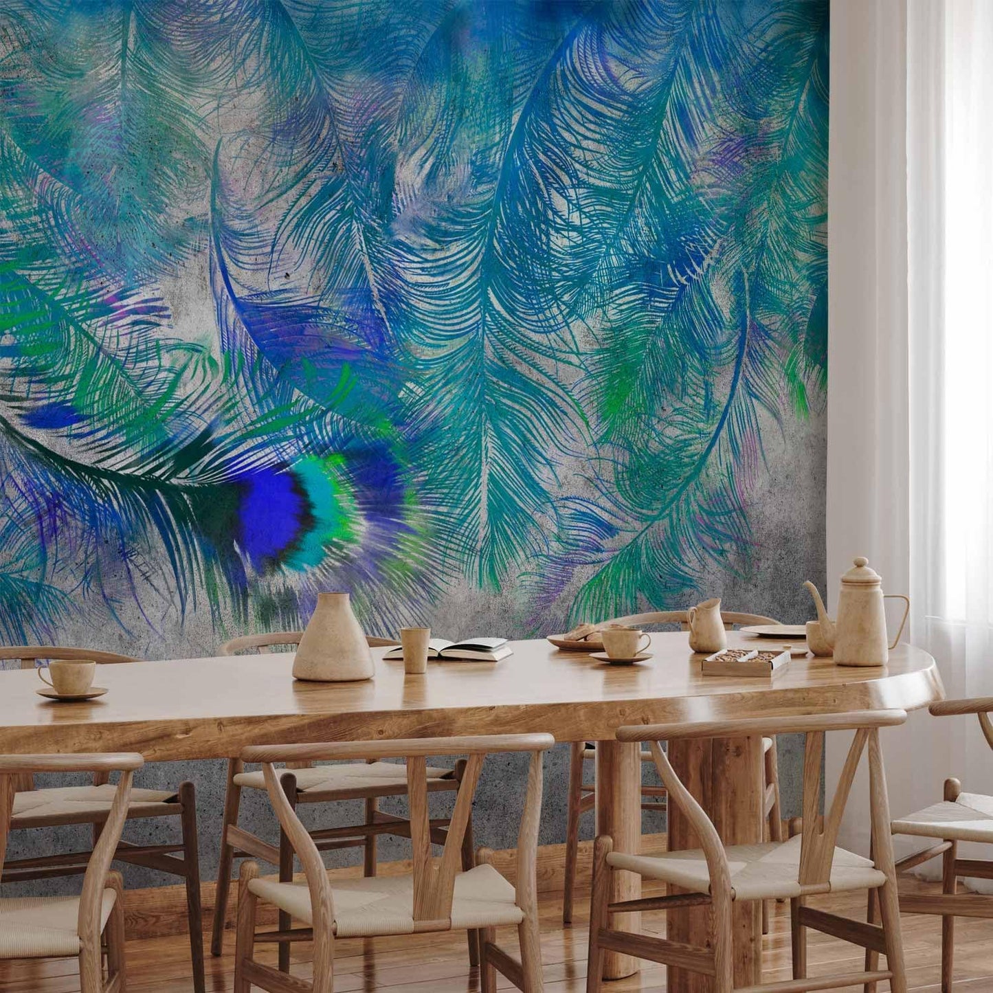 artgeist Wall Mural Cement Feather 96x69 in - XXL Peel and Stick Self-Adhesive Wallpaper Removable Large Sticker Foil Wall Decor Print Picture Image Design Colorful Abstract n-A-1488-a-a