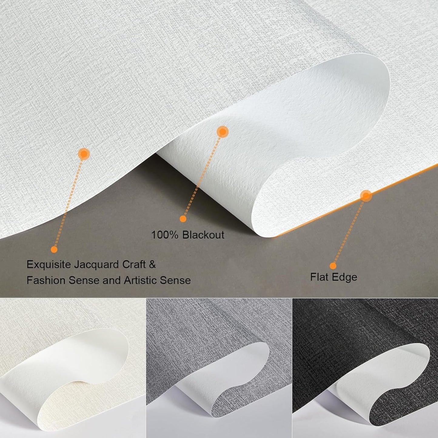 Persilux Blackout Roller Shades & Blinds Windows Shades Free-Stop Blackout Blinds with Jacquard Fabric,Cordless Blinds Pull Down Shades for Home, Easy to Install for Door/Office, White(49" W x 56" H)
