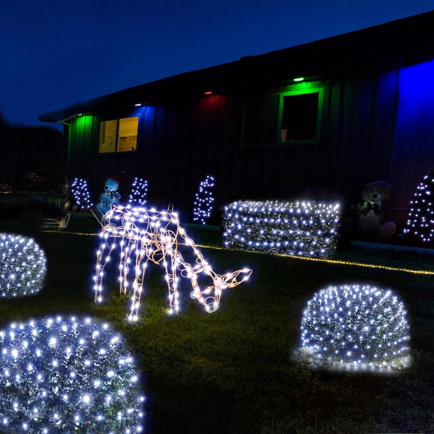 WBao Christmas Net Lights, 200LED 8.4ft x 5.2ft Christmas Lights with 8 Modes, Timer, End to End Connectable, Waterproof Design for Lawn, Bushes, Trees Outdoor Xmas Decorations, Cool White