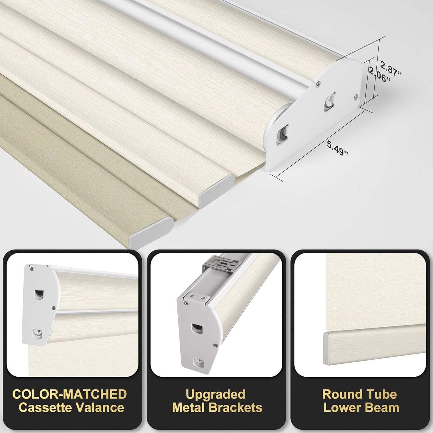 BERISSA Cordless Dual Roller Shades with Cassette Valance, Double Window Shades - Blackout and Light Filtering - Day and Night - Striped Jacquard Beige - 33 W x 48" H