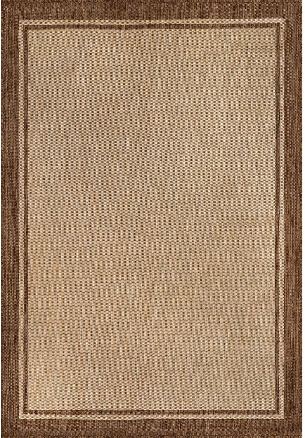 CAMILSON Outdoor Rug 5x7 Bordered Natural Brown Modern Area Rugs for Indoor and Outdoor Patios, Kitchen and Hallway Mats, Washable Porch Deck Outside Carpet (Border Jute, 5 x 7)
