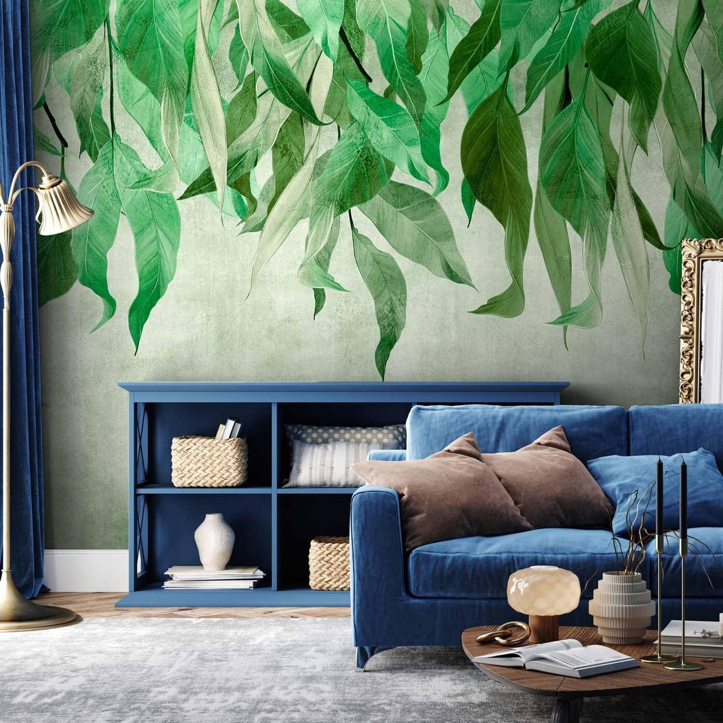 artgeist Wall Mural Hanging Leaves 138x101 in - Non-Woven Wallpaper Fleece Wall Decor Photo Print Picture Image Design Nature Botanical Concrete Green Like Painted b-C-10146-a-a