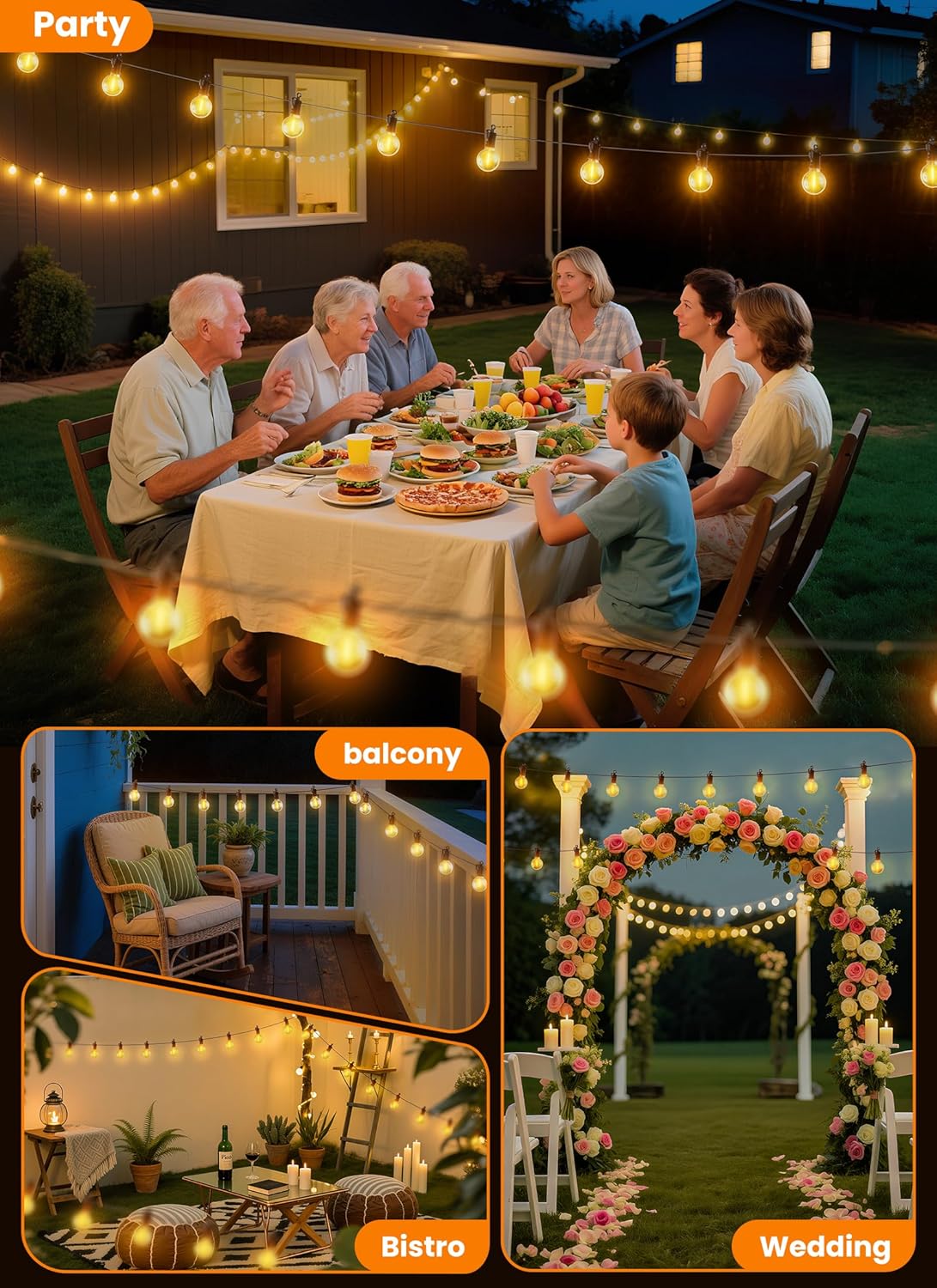 LED Outdoor String Lights, 150FT 75+2 Shatterproof Bulbs Outdoor Patio Lights, IP65 Waterproof Connectable Hanging Outside Light for Backyard, Porch, Deck, Balcony, 2200K