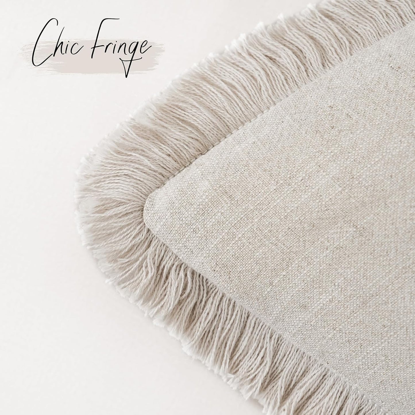 Foindtower Set of 2 Decorative Linen Fringe Lumbar Throw Pillow Covers Boho Farmhouse Cushion Cover with Tassels Cozy Accent Pillowcase for Sofa Couch Living Room Home Decor,12×20 Inch,Natural Beige