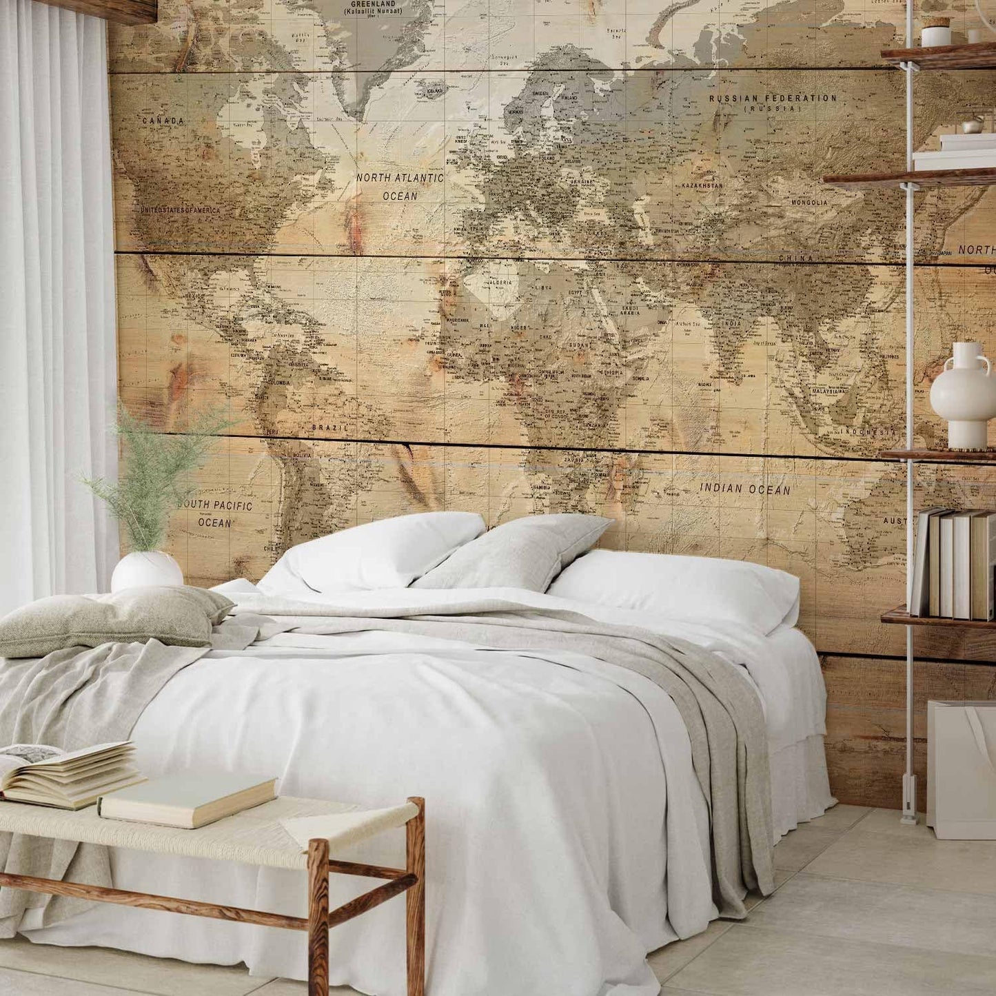 artgeist Wall Mural World Map 135x101 in - XXL Peel and Stick Self-Adhesive Wallpaper Removable Large Sticker Foil Wall Decor Print Picture Image Design Map of The World k-A-0218-a-a