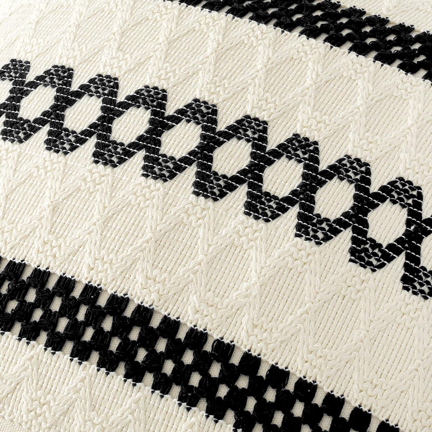MIULEE Set of 2 Black Boho Decorative Lumbar Pillow Covers 12x20 Inch Farmhouse Rustic Couch Throw Pillows Modern Cotton Cushion Covers Retro Cute Macrame Woven Home Decor for Bed Sofa Chair