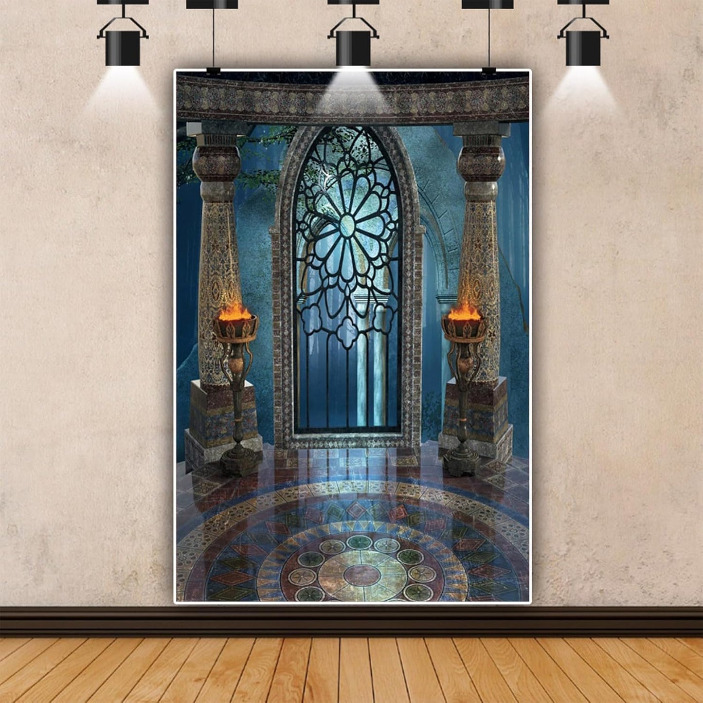 Renaiss 6x9ft Medieval Castle Backdrop for Photoshoot Portrait Pillar Torch Gothic Stone Tower Ancient Old Fortress Interior Photography Background Halloween Party Decor Wallpaper Photo Studio Props