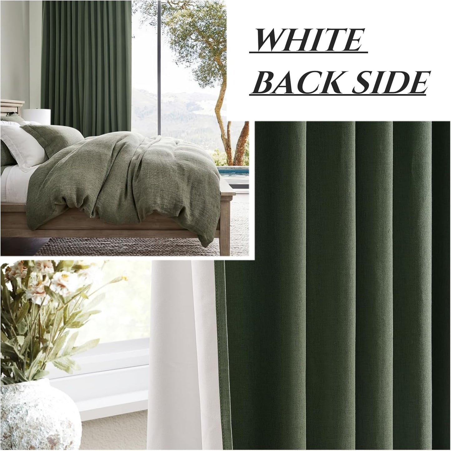 Olive Green Bedroom Curtains 84 Inch Length 2 Panels Set Burg,Pinch Pleated Decorative Blackout Drapes Thermal Insulating Window Boho Cottage Full Light Blocking Curtain Lined Linen Blend Sunroom Pine