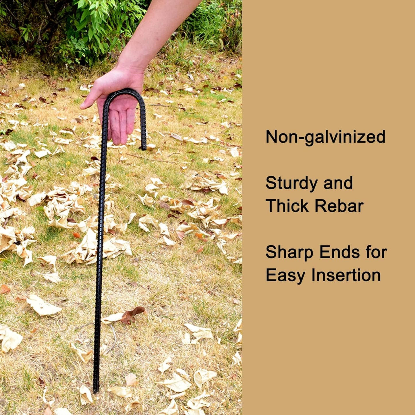 AAGUT 36 Inches 10 Pack J Hook 1/2" Rebar Stakes Heavy Duty Tent Stakes with Chisel Point End, Steel Ground Anchors Metal Garden Stakes Chain Link Fence Stakes Black Coated