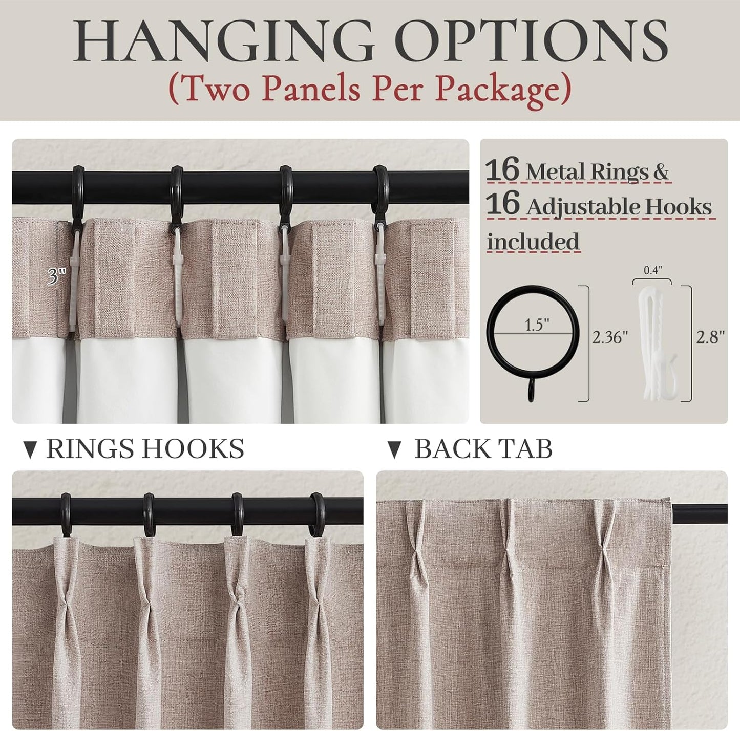 Thick Linen Viral Black Out Curtains 92 Inches Long for Dining Room 2 Panels Set, Bohemian Pinch Pleated Room Darkening Drapes with Back Tab Ceiling Track for Nursery Office 40x92 Inch Burlap Curtain