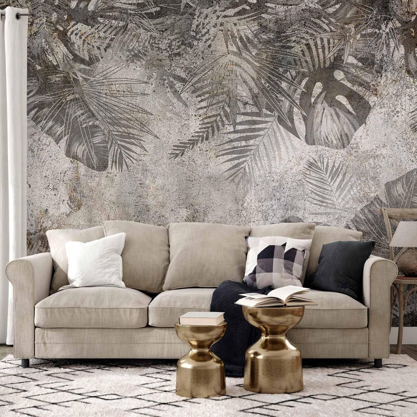 artgeist Premium Wall Mural Tropical Leaves 79x55 in - XXL Non-Woven Wallpaper Fleece Wall Decor Photo Print Picture Image Design Landscape Palms Leaves Monstera Grey b-C-0825-a-a