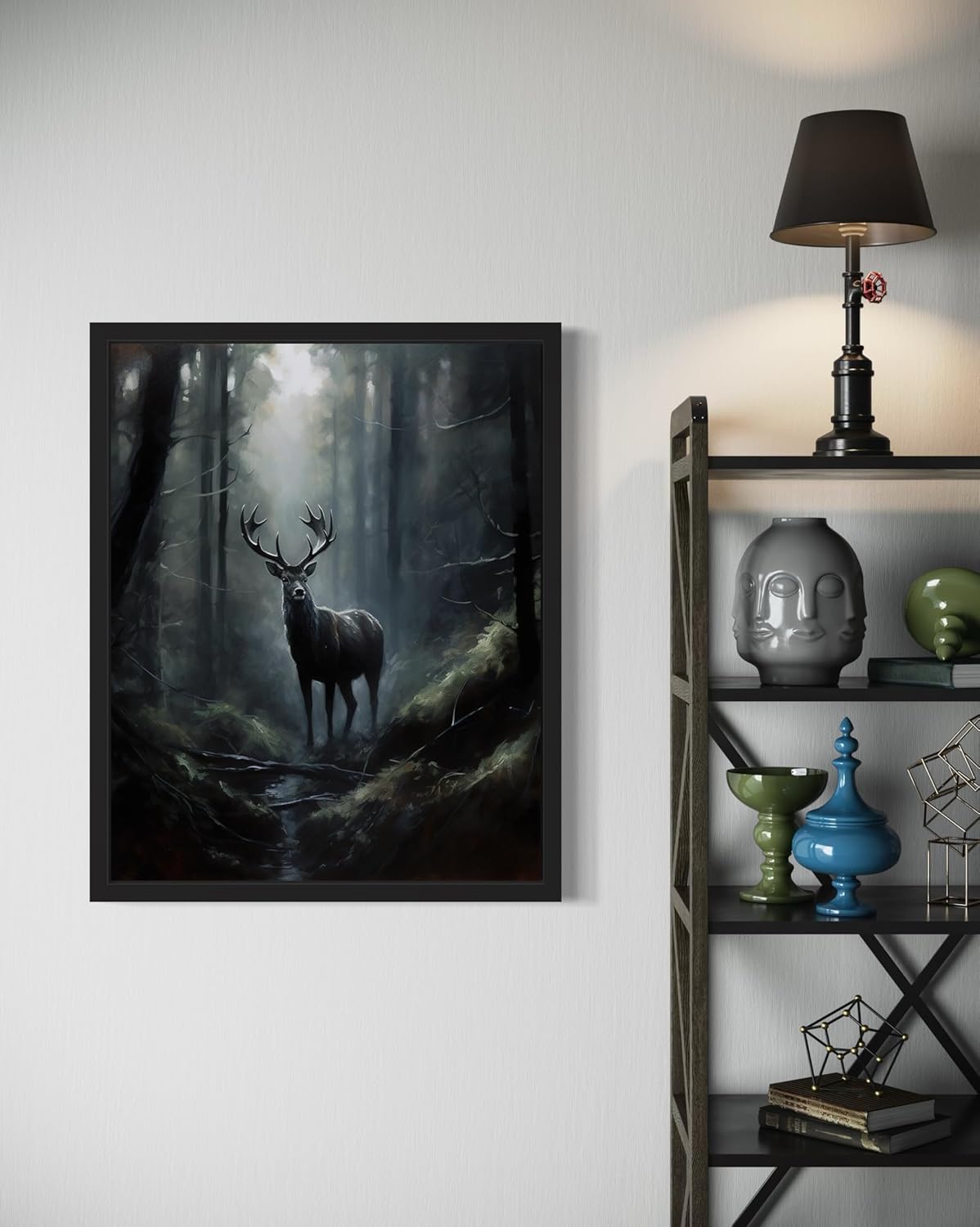 Deer in Forest Poster Art Print, Halloween Scary Vintage Wall Art Academia Spooky Painting Decoration for Horror Prints, Gothic Posters Bedroom Decor 89 (Deer in Forest, 11 x 14 inches, Unframed)
