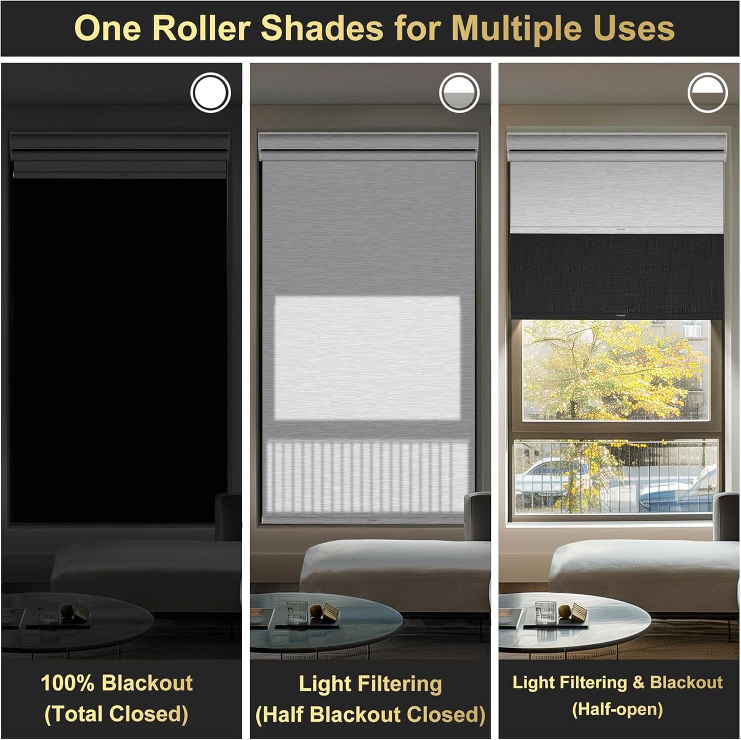 BERISSA Cordless Dual Roller Shades with Cassette Valance, Double Window Shades Blackout and Light Filtering Day and Night Shades for Home Office/Linen Black and White, 23 W x 56" H