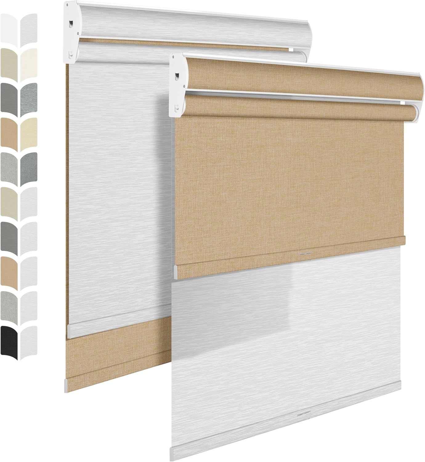 BERISSA Cordless Dual Roller Shades with Cassette Valance,Double Window Shades Blackout and Light Filtering Shades,Day and Night Roller Shades for Home Office Door.Linen Beige and White.78 W x 36" H