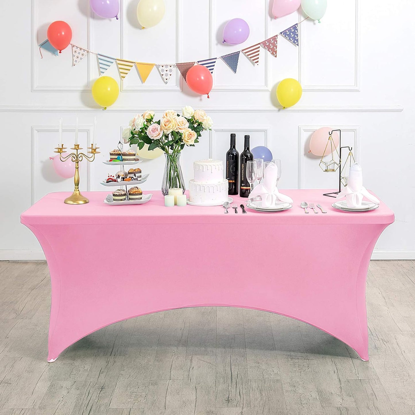 2Pack Spandex Table Cover for 6Ft or 4fT or 8ft Table Universal Fitted Stretch Tablecloth for Party, Banquet, Wedding and Events-Pink