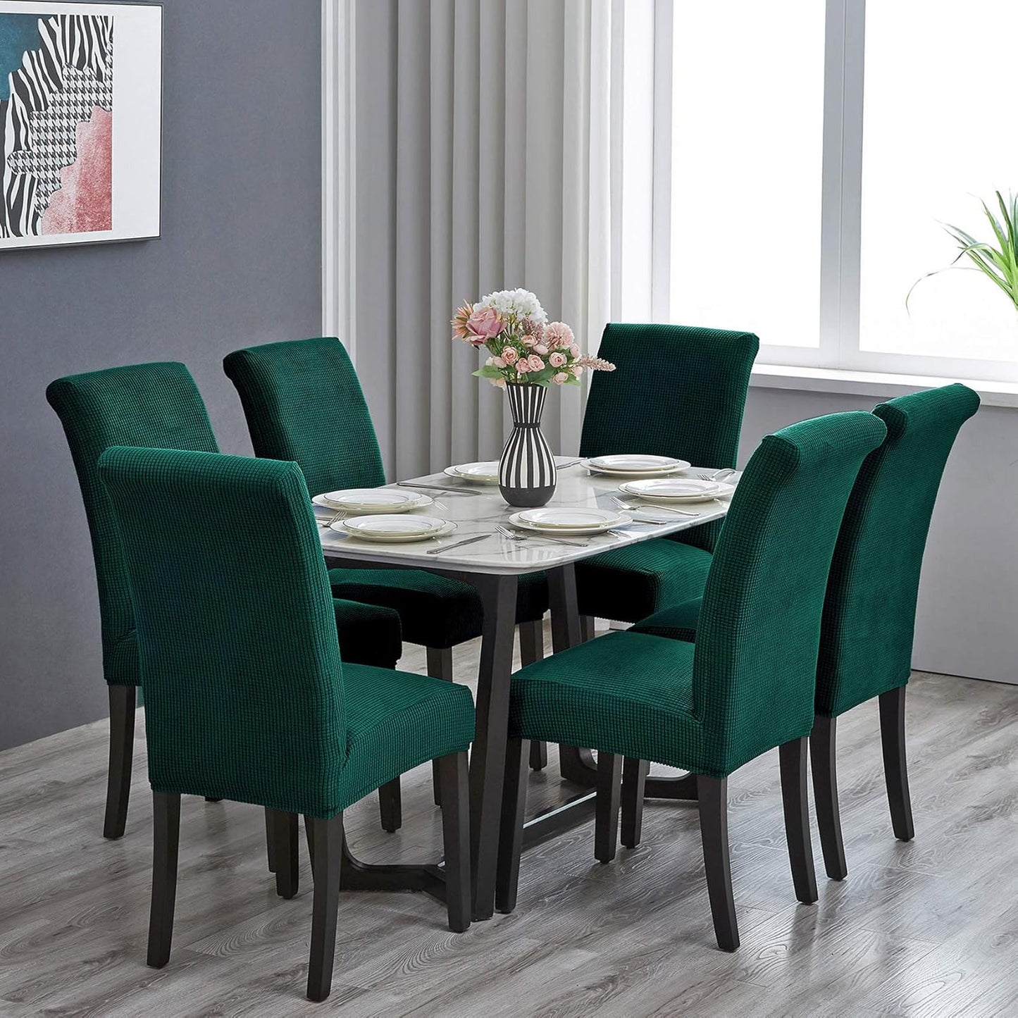 Howhic Stretch Chair Covers for Dining Room Set of 8, Removable Washable Dining Room Chair Covers, Dining Chair Slipcovers Seat Protector, Great Decor for Home and Banquet (Hunter, 8 Pack)