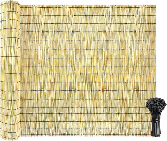 Natural Reed Fencing Rolls: Privacy Bamboo Fence 3/4/5/6ft High Roll Reed Screen, Decorative Bamboo Fencing for Outdoor Balcony Patio Garden Backyard,with Cable Zip Ties(Nature, 2.6x16.4ft)