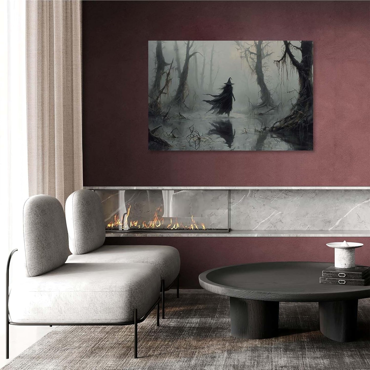 JFHCQJPK Vintage rustic swamp witch poster dark moody wall art gothic horror season halloween print for home decor retro dark moody painting16x24in Frameless