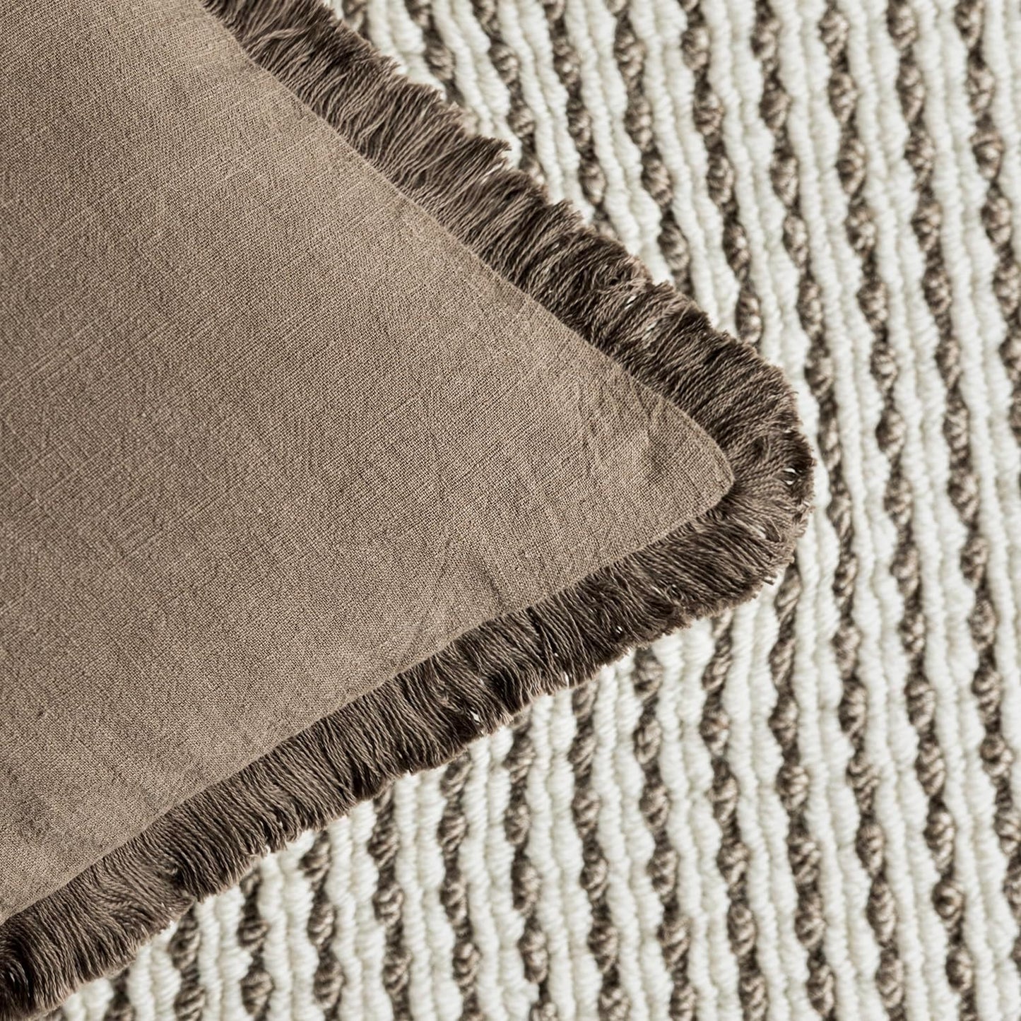Foindtower Set of 2 Decorative Linen Fringe Throw Pillow Covers Cozy Boho Farmhouse Cushion Cover with Tassels Soft Accent Pillowcase for Couch Sofa Bed Living Room Home Decor, 16×16 Inch, Light Brown