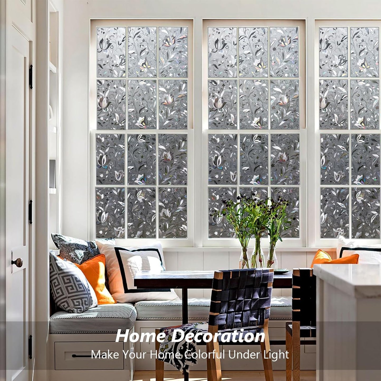 Kromapolis Window Film, Window Privacy Film Frosted, Vinyl Glass Covering, Stained Glass Decorative Film, Static Window Clings, Non-Adhesive (Grayish Black, 23.6 x 157.4 inch)