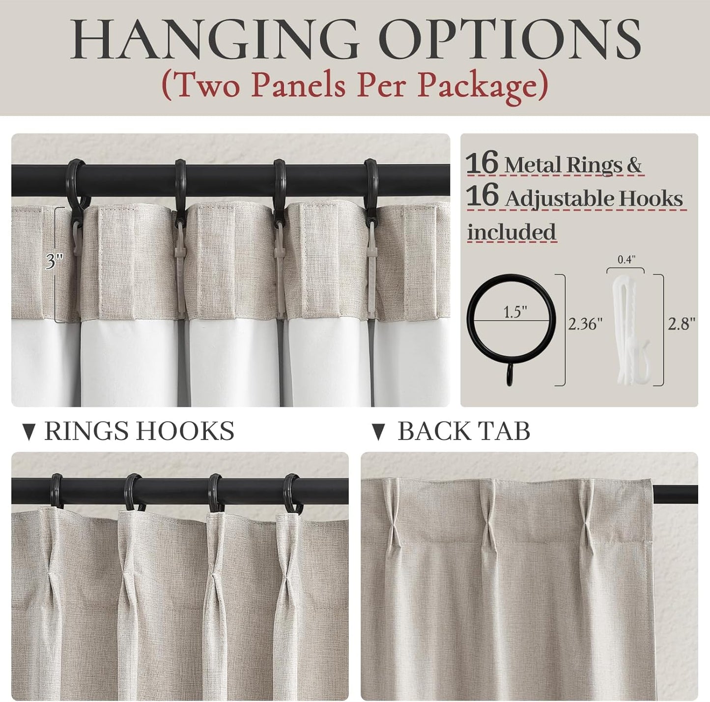 Short Black Out Curtains 48 Inch Long for Bedroom 48 Inch Length Window Treatments, Blackout Linen Boho Pinch Pleated Kitchen Thermal Drapes for Summer Heat Living/Bathroom (40"x48"2 Panels)