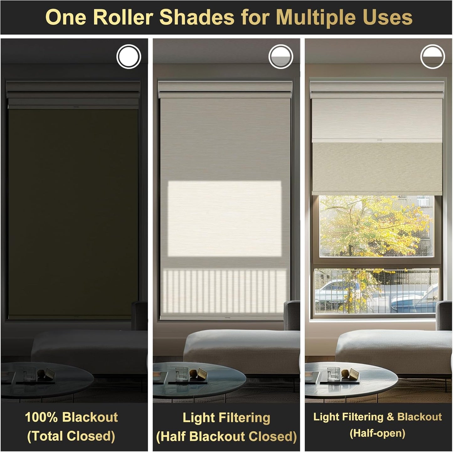 BERISSA Cordless Dual Roller Shades with Cassette Valance, Double Window Shades - Blackout and Light Filtering - Day and Night - Striped Jacquard Beige - 28 W x 48" H