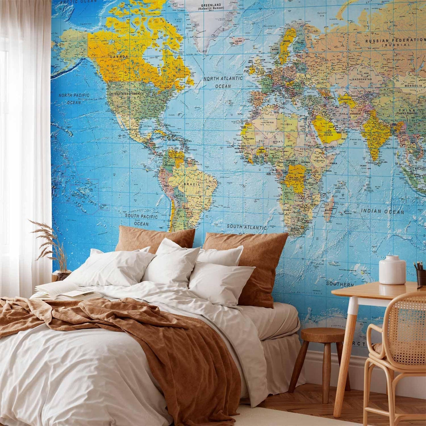 artgeist Premium Wall Mural World Map 79x55 in - XXL Non-Woven Wallpaper Fleece Wall Decor Photo Print Picture Image Design Home Map of The World k-A-0109-a-a