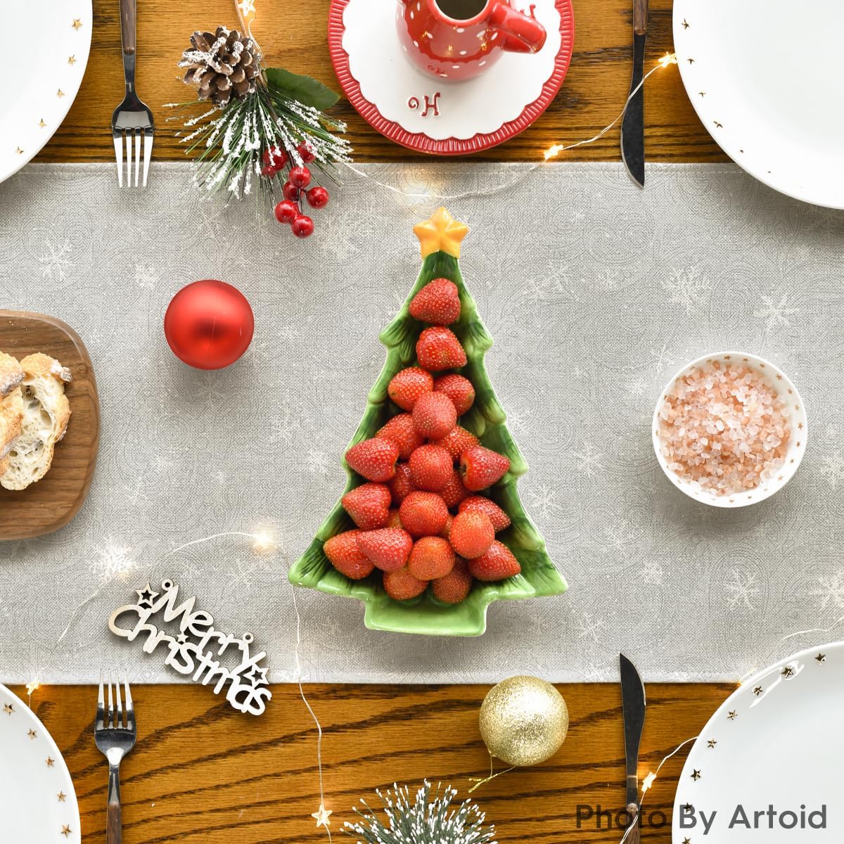 Artoid Mode Snowman Birds Trees Christmas Table Runner, Seasonal Silver Winter Holiday Kitchen Dining Table Decoration for Home Party Decor 13 x 108 Inch
