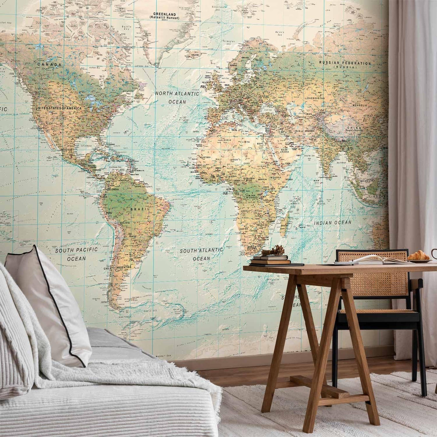 artgeist Wall Mural World Map 193x138 in - XXL Peel and Stick Self-Adhesive Wallpaper Removable Large Sticker Foil Wall Decor Print Picture Image Design Map of The World k-A-0091-a-d