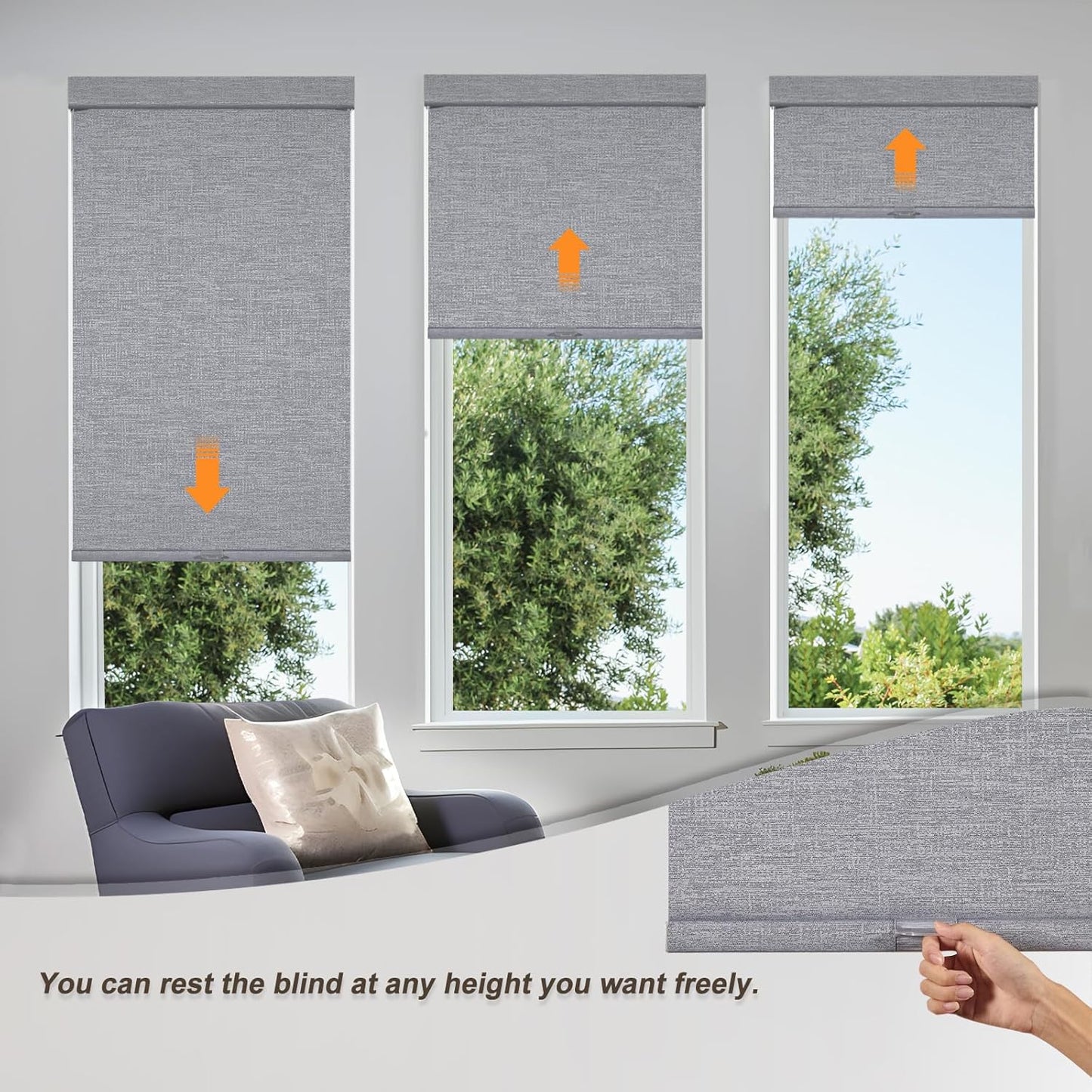 Persilux Blackout Roller Shades for Indoor Windows with Upgraded Cassette, Cordless Shades Window Blinds Pull Down for Doors, Easy to Install for Office/Living Room/Bedroom, Grey(78" W x 64" H)