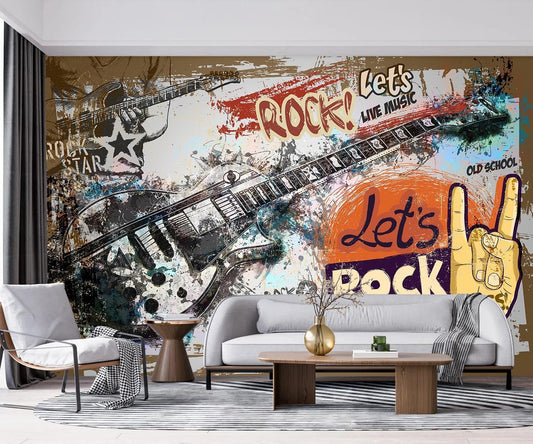 -Vintage Graffiti Hand-Painted Wall Bedroom Mural XT17 L 180" x 115"