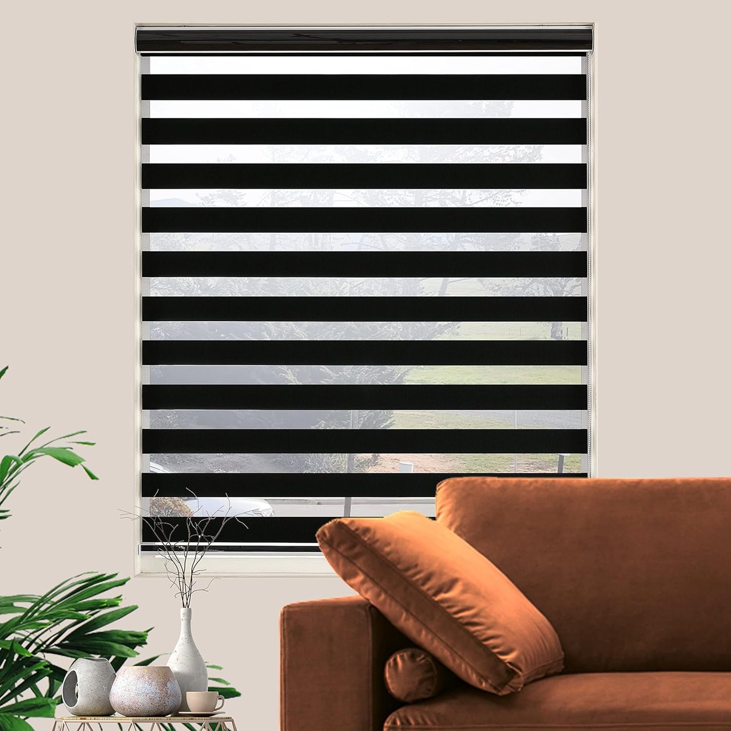 Blackout Zebra Blinds, Dual Layer Free-Stop, Room Darkening Zebra Shades, Blinds for Indoor Windows, Light Filtering Privacy Sheer Shade for Home(71" W X 72" H, Black)