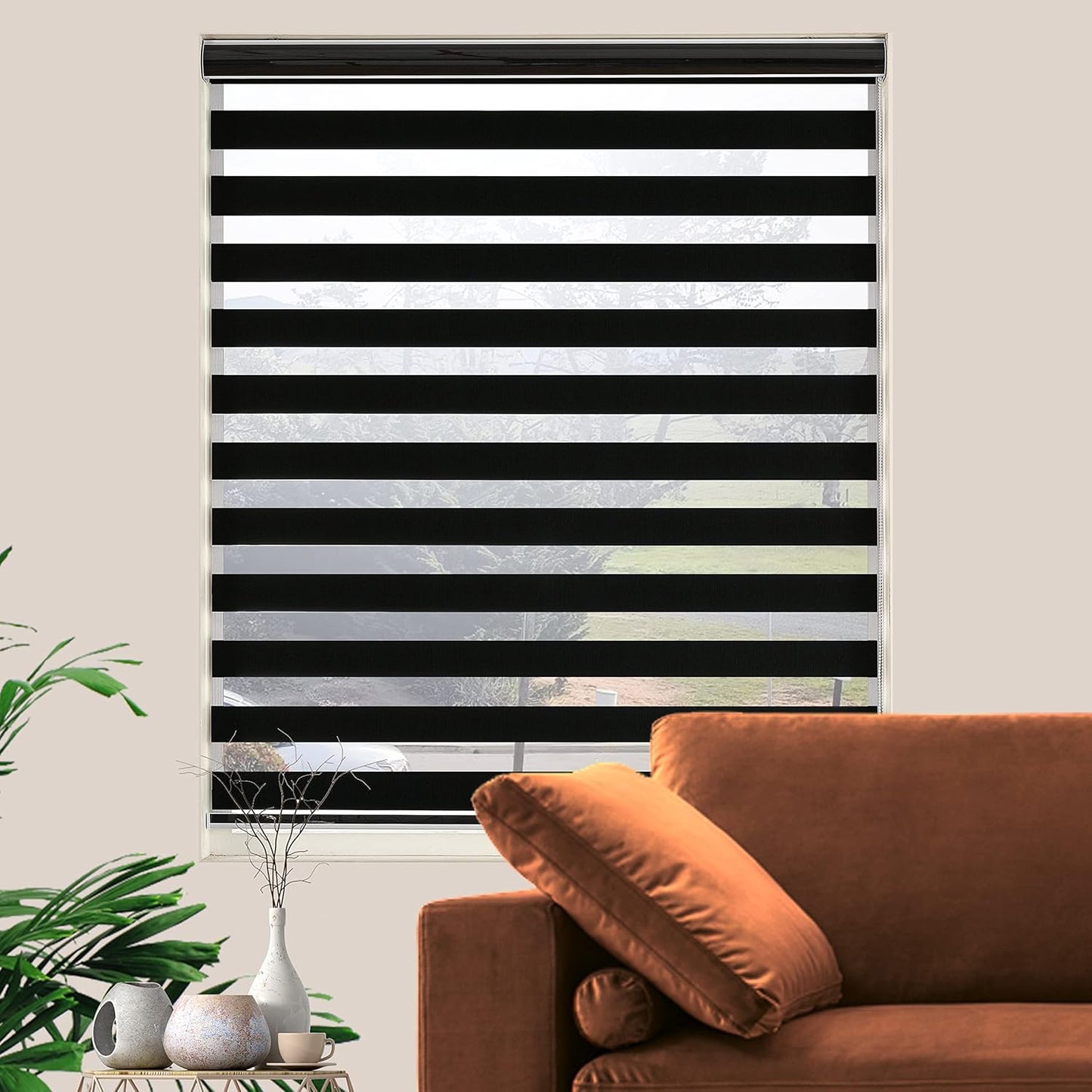 Blackout Zebra Blinds, Dual Layer Free-Stop, Room Darkening Zebra Shades, Blinds for Indoor Windows, Light Filtering Privacy Sheer Shade for Home(58" W X 72" H, Black)